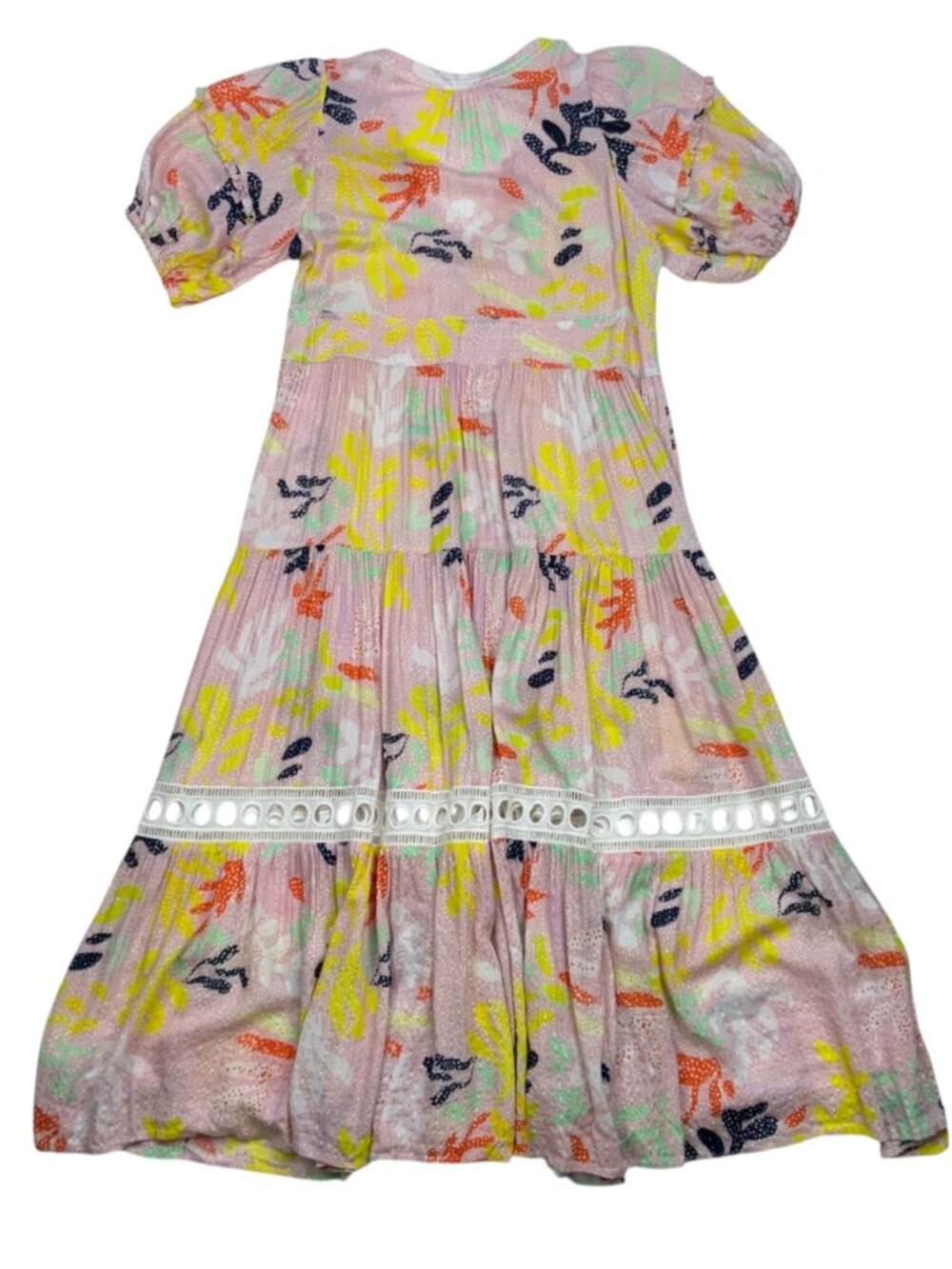 Lem Lem Reef Flutter Sleeve Maxi Dress M Pink Tiered Side Slits Summer - Picture 15 of 16